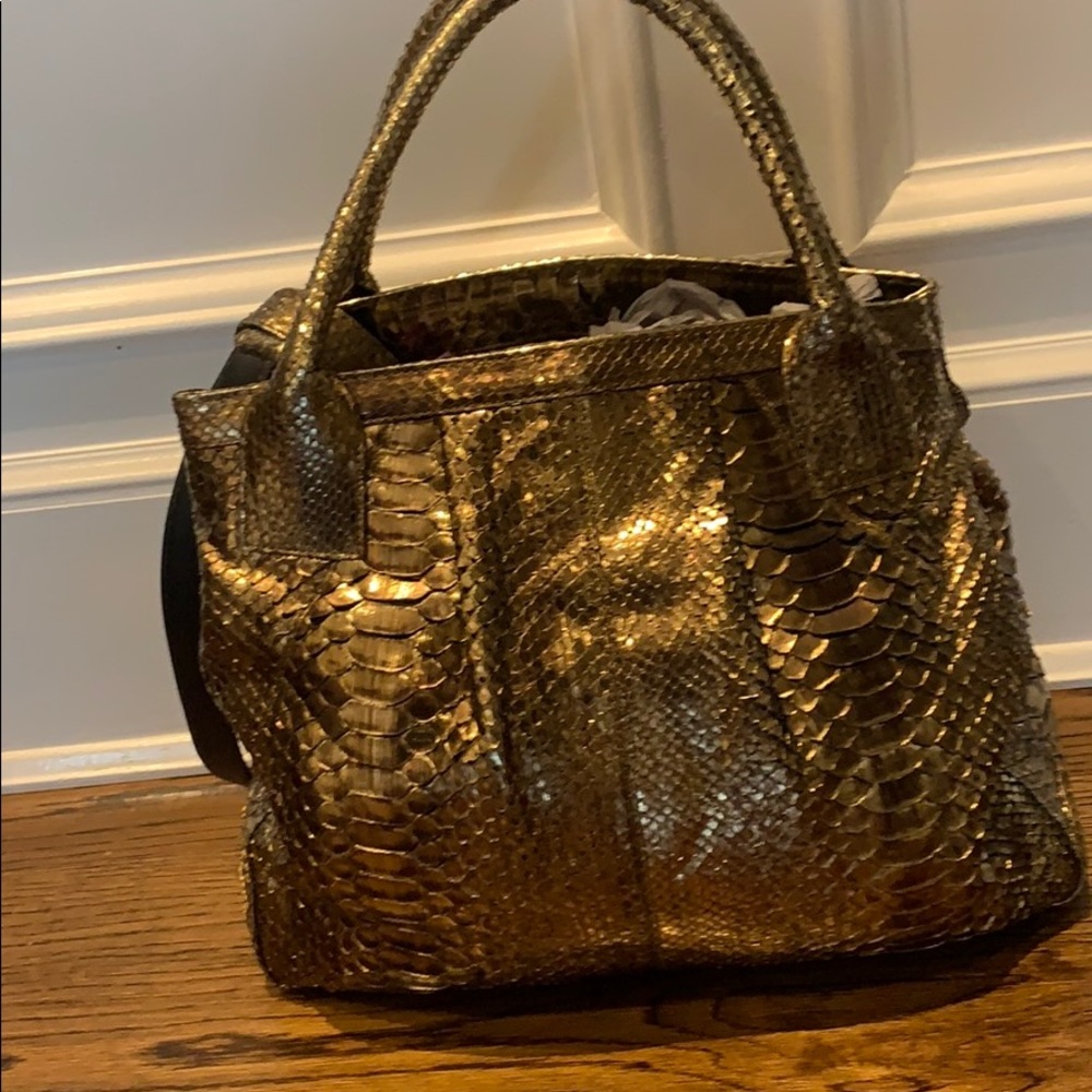 Lai Python Gold Bag Size 13.5 X 11 X 5 - image 1